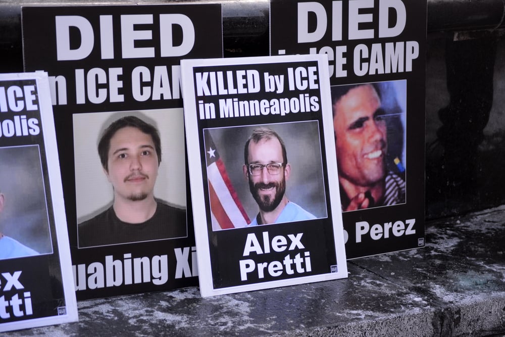 Memorial for Alex Pretti in Lower Manhattan after his murder by ICE agents in Minneapolis.